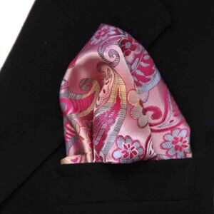 Gascoigne Floral & Paisley Pocket Square Pink Blue Yellow Men's